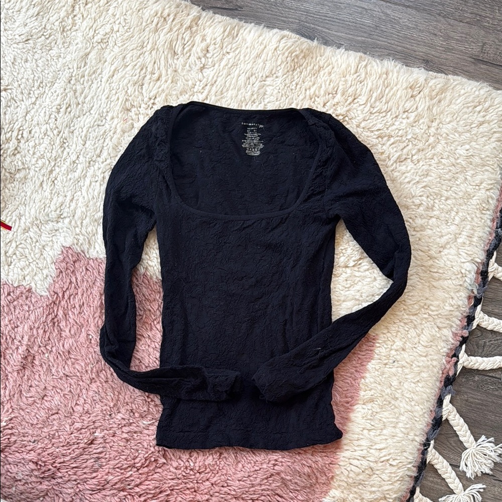 Free People Intimates Black Lace Long Sleeve Top